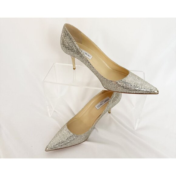 Jimmy Choo Romy Silver Leather Coarse Glitter NWT heels sz EU 41 US 10 - Picture 7 of 10